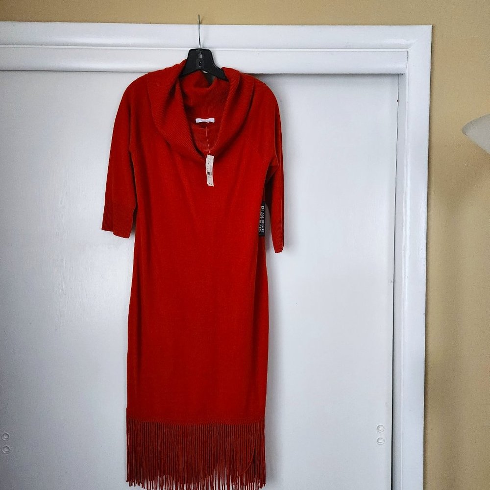 New York & Company Cow Neck Sweater Dress in Rust